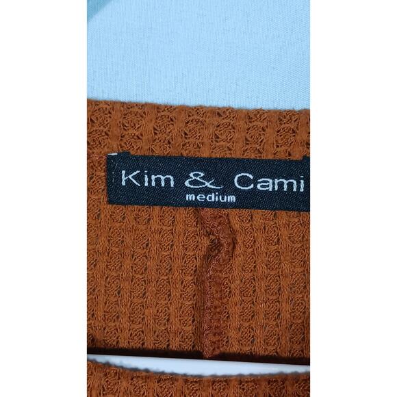 Kim & Cami Women's Medium Brown Waffle Knit 3/4 Sleeve Button Accent Poly/Rayon - Picture 3 of 6